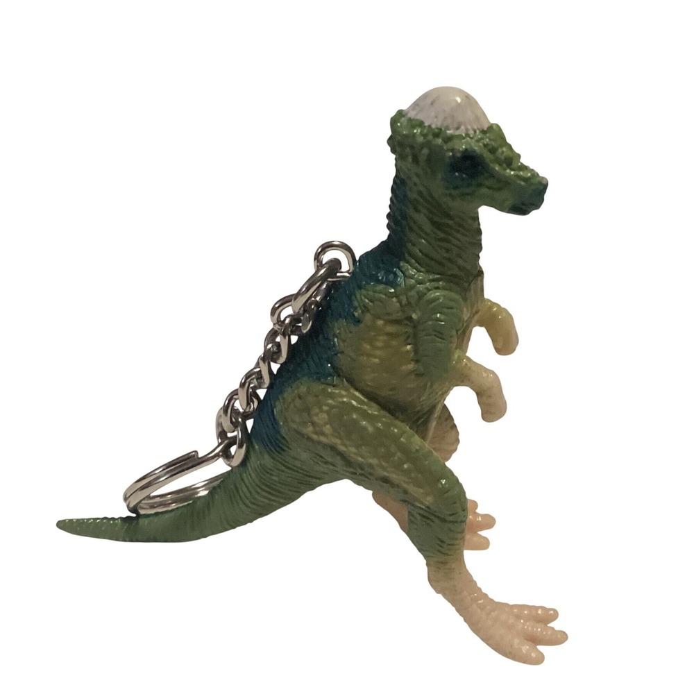 Jurassic Park Pachycephalosaurus Dinosaur Keychain Green Blue JP Logo Figure
